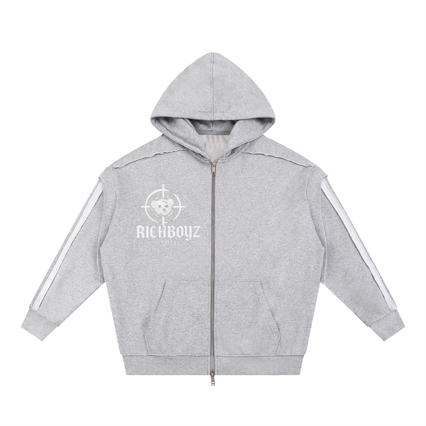 Contrast Tape Raw Edge Double Layered Zip Hoodie